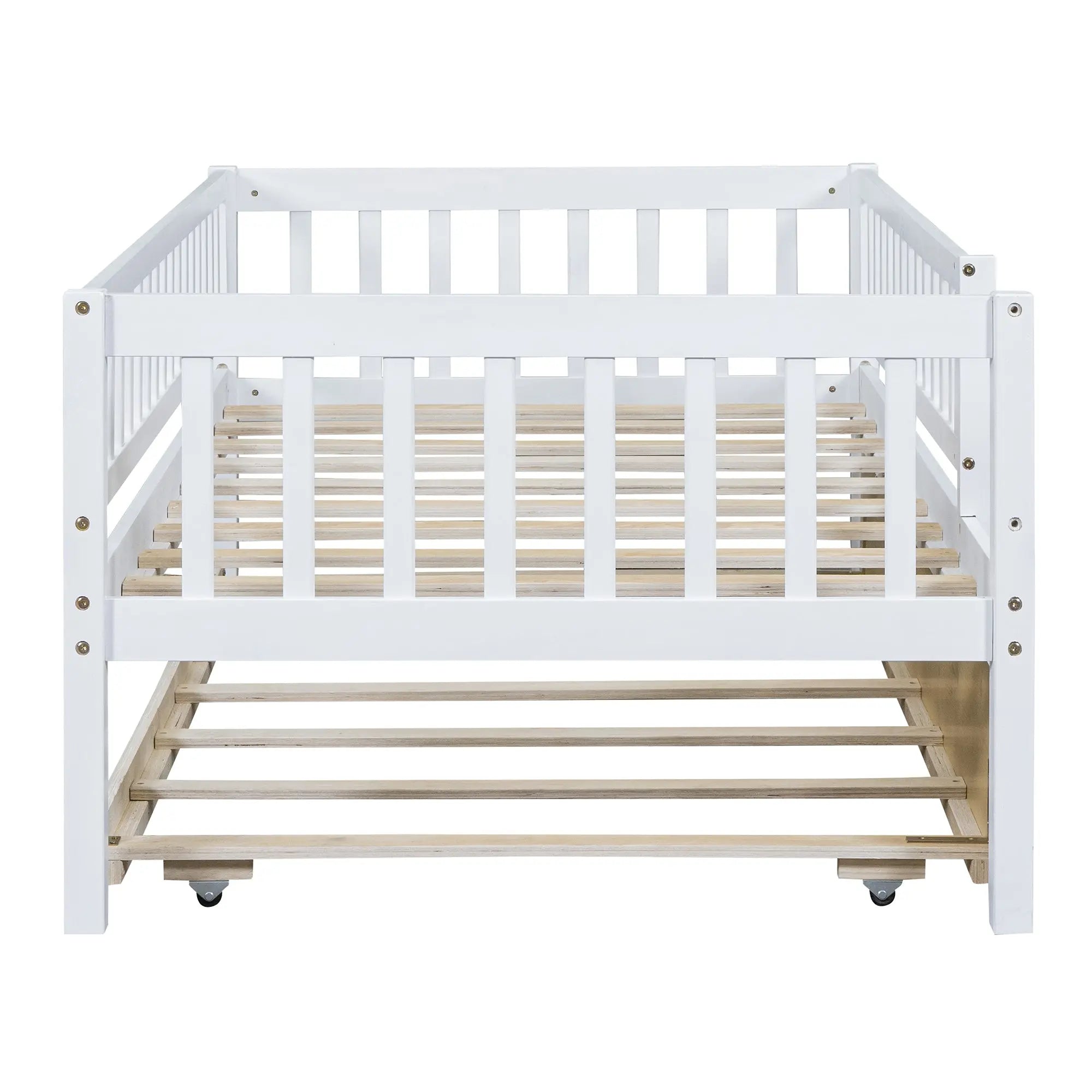 Bellemave® Wood Daybed with Trundle and Fence Guardrails - Bellemave