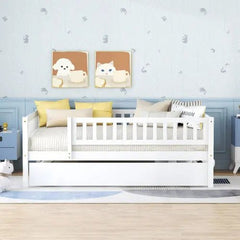 Bellemave® Wood Daybed with Trundle and Fence Guardrails - Bellemave