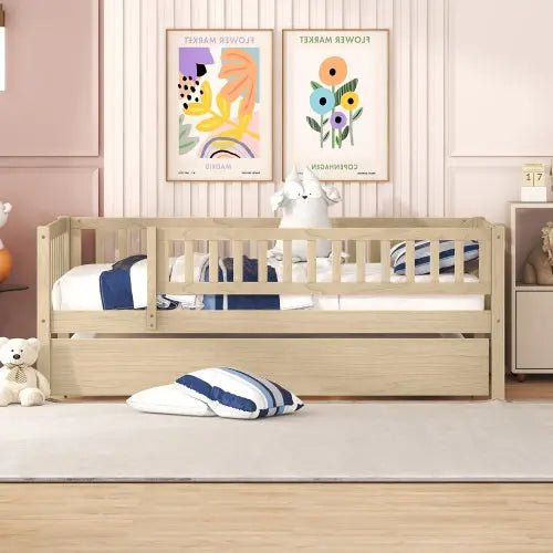 Bellemave® Wood Daybed with Trundle and Fence Guardrails - Bellemave