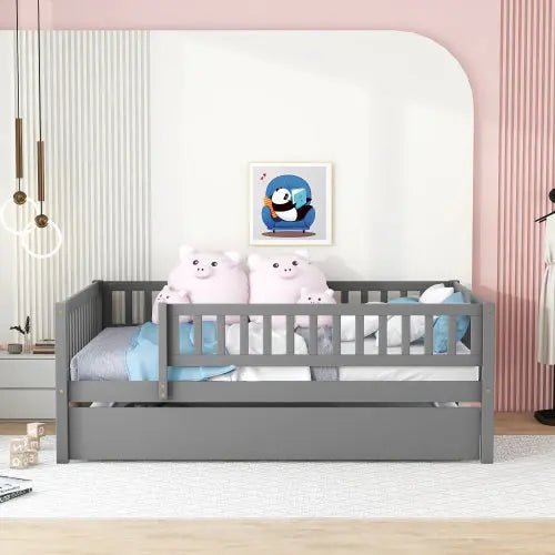 Bellemave® Wood Daybed with Trundle and Fence Guardrails - Bellemave