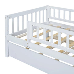 Bellemave® Wood Daybed with Trundle and Fence Guardrails - Bellemave