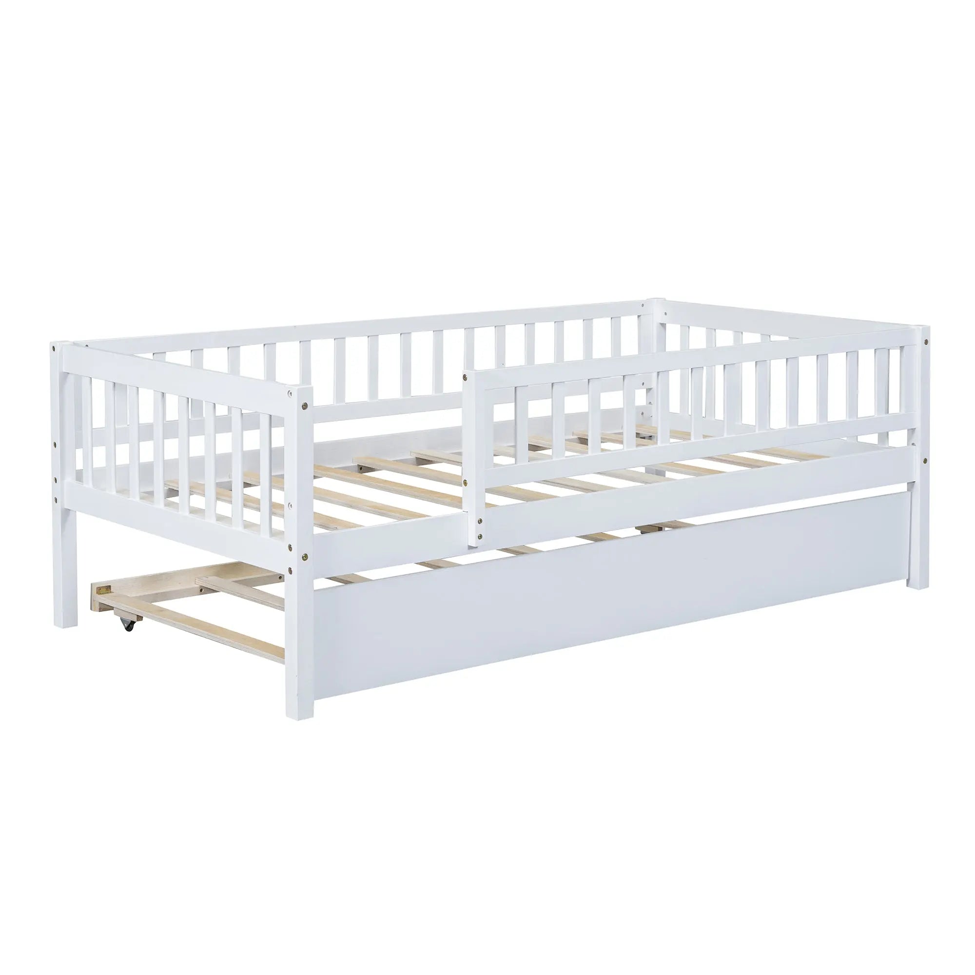 Bellemave® Wood Daybed with Trundle and Fence Guardrails - Bellemave