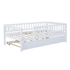 Bellemave® Wood Daybed with Trundle and Fence Guardrails - Bellemave