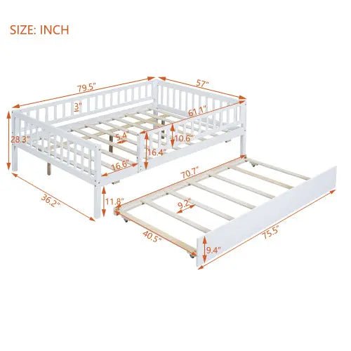 Bellemave® Wood Daybed with Trundle and Fence Guardrails - Bellemave