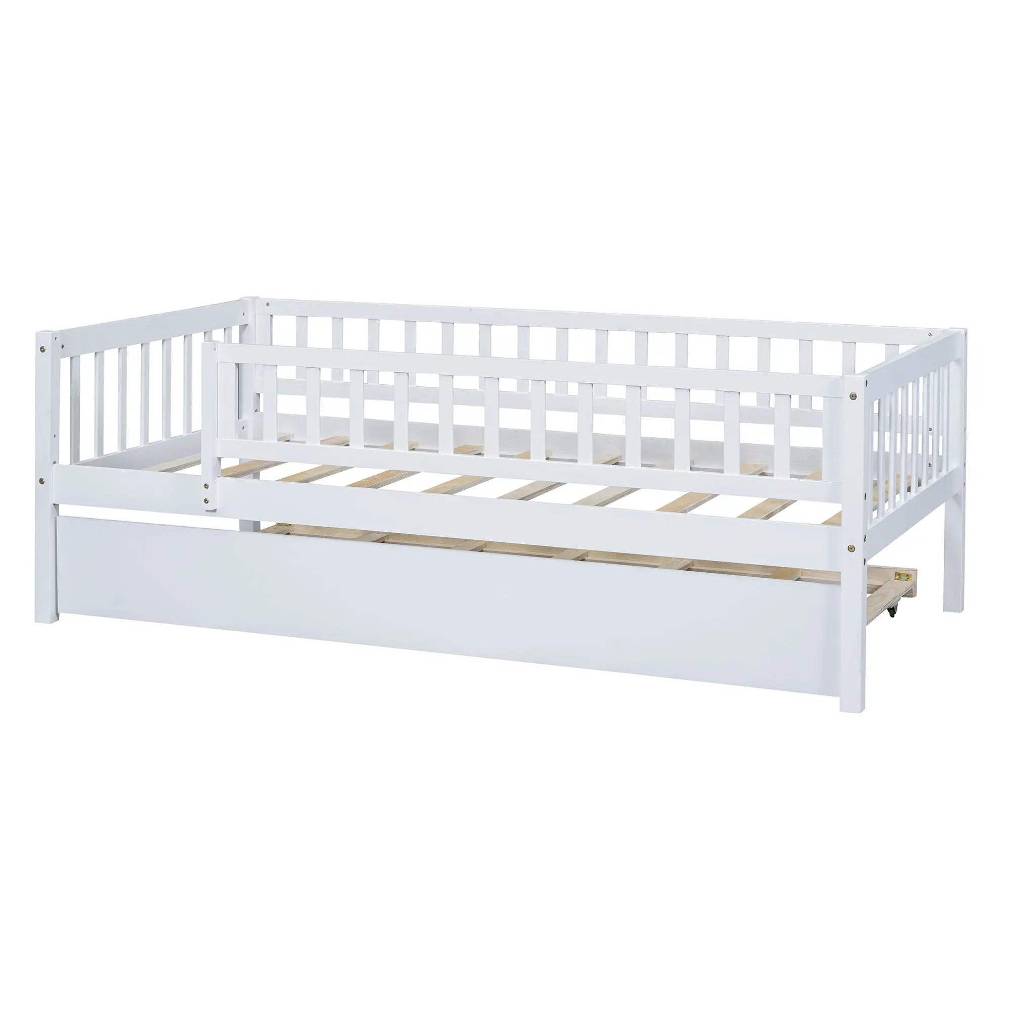 Bellemave® Wood Daybed with Trundle and Fence Guardrails - Bellemave