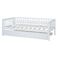 Bellemave® Wood Daybed with Trundle and Fence Guardrails - Bellemave