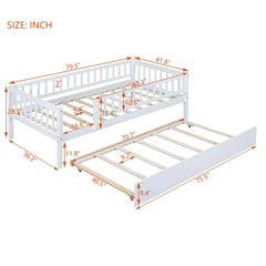 Bellemave® Wood Daybed with Trundle and Fence Guardrails - Bellemave