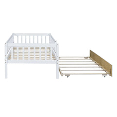 Bellemave® Wood Daybed with Trundle and Fence Guardrails - Bellemave