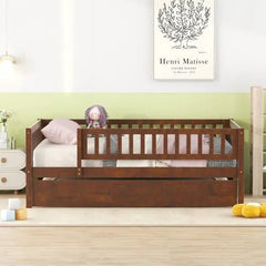 Bellemave® Wood Daybed with Trundle and Fence Guardrails - Bellemave