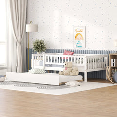 Bellemave® Wood Daybed with Trundle and Fence Guardrails - Bellemave