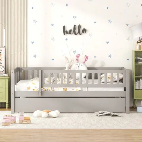Bellemave® Wood Daybed with Trundle and Fence Guardrails - Bellemave