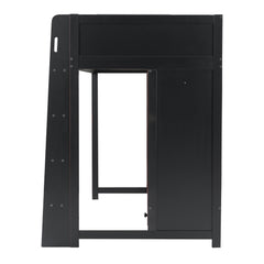Bellemave® Wood Gaming Bed with Built - in Desk,Wardrobe, LED and a Drawer, Loft Bed,No Box Spring Required,Black - Bellemave