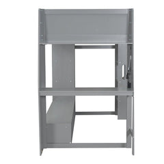 Bellemave® Wood Gaming Loft Bed with Desk, Multi - storage Shelves, LED and a Hanging Clothes Rack - Bellemave