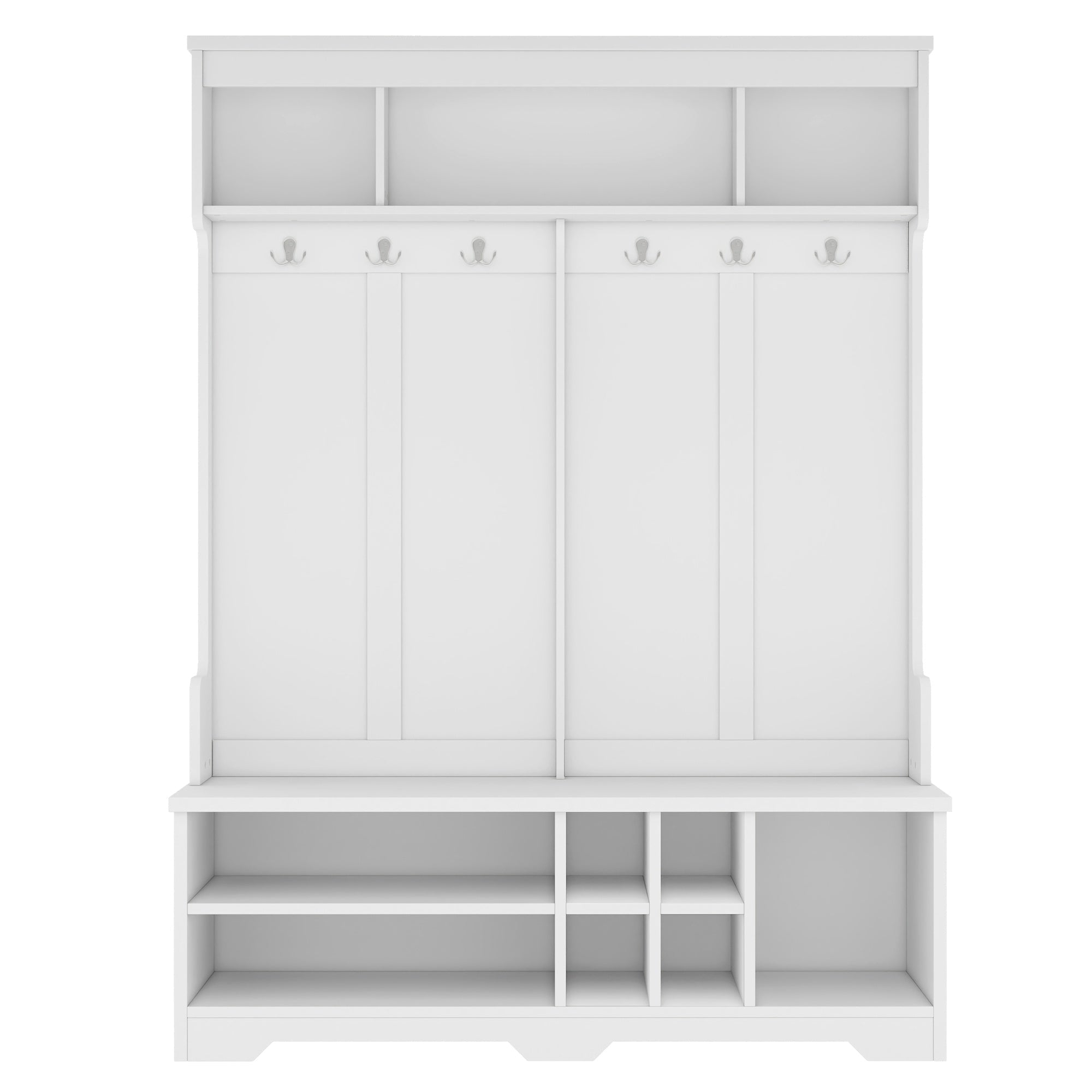 Bellemave® Wood Hall Tree with Bench, Shoe Storage & 6 Hooks – Entryway Mudroom Organizer - Bellemave