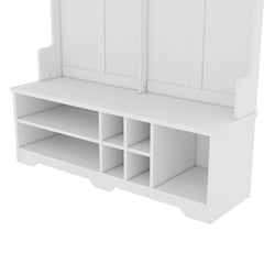 Bellemave® Wood Hall Tree with Bench, Shoe Storage & 6 Hooks – Entryway Mudroom Organizer - Bellemave