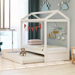 Bellemave® Wood House Bed with Trundle Bed - Bellemave