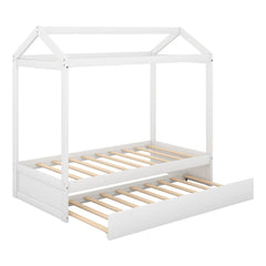 Bellemave® Wood House Bed with Trundle Bed - Bellemave
