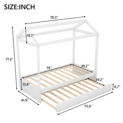 Bellemave® Wood House Bed with Trundle Bed - Bellemave