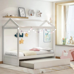 Bellemave® Wood House Bed with Trundle Bed - Bellemave