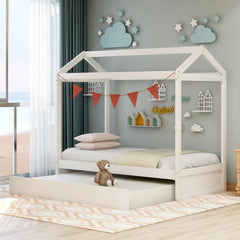Bellemave® Wood House Bed with Trundle Bed - Bellemave