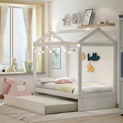 Bellemave® Wood House Bed with Trundle Bed - Bellemave