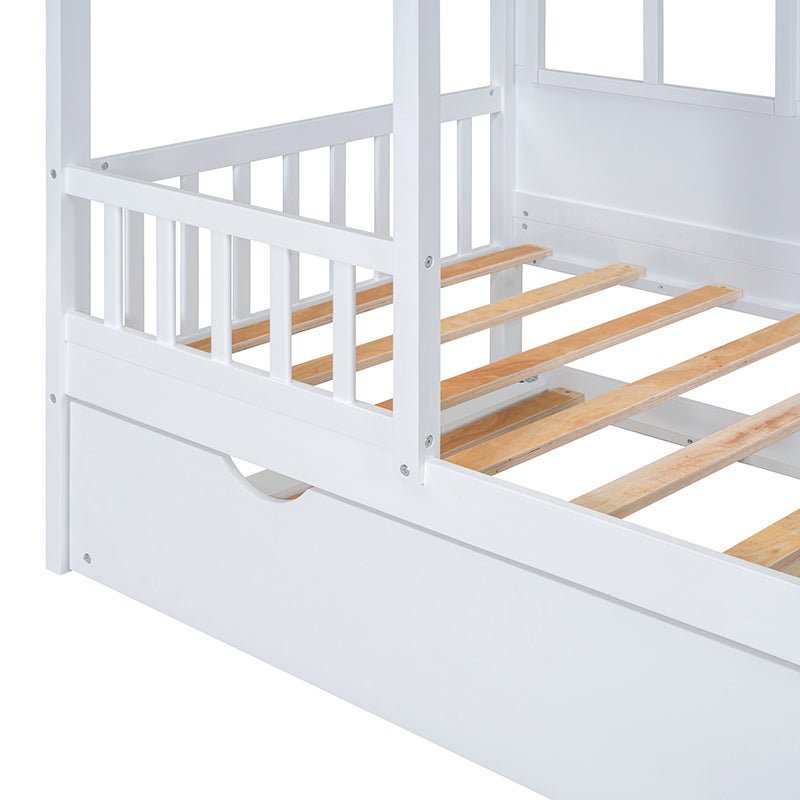 Bellemave® Wood House Bed With Twin Size Trundle - Bellemave