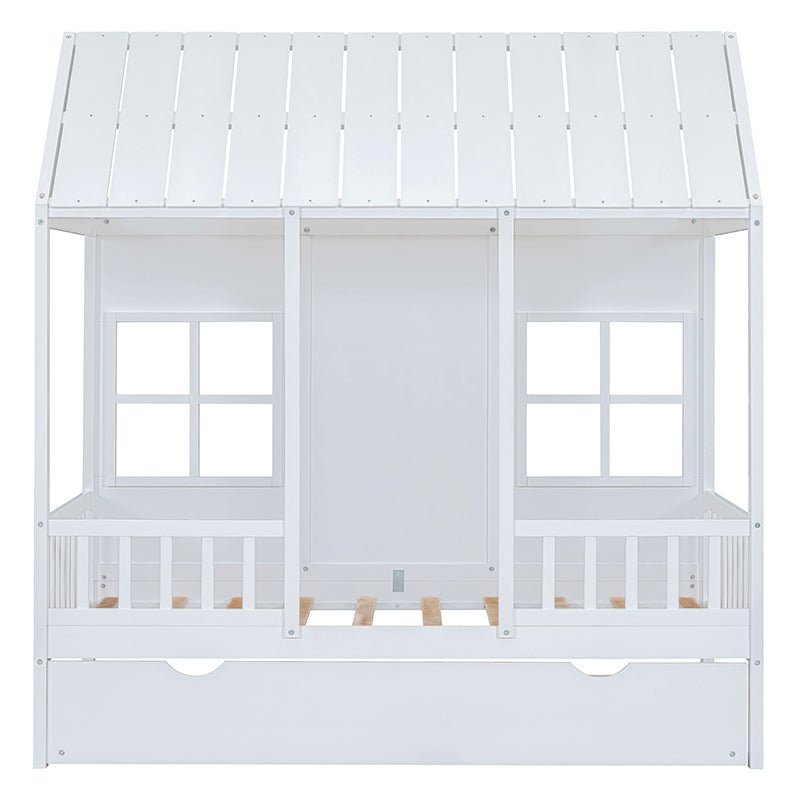 Bellemave® Wood House Bed With Twin Size Trundle - Bellemave