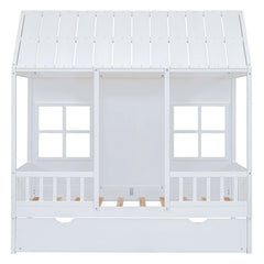 Bellemave® Wood House Bed With Twin Size Trundle - Bellemave