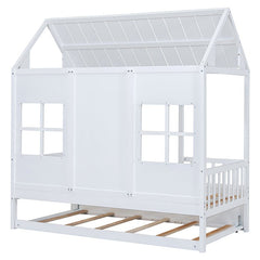 Bellemave® Wood House Bed With Twin Size Trundle - Bellemave