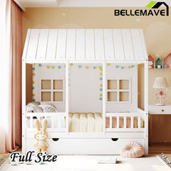 Bellemave® Wood House Bed With Twin Size Trundle - Bellemave