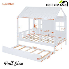 Bellemave® Wood House Bed With Twin Size Trundle - Bellemave