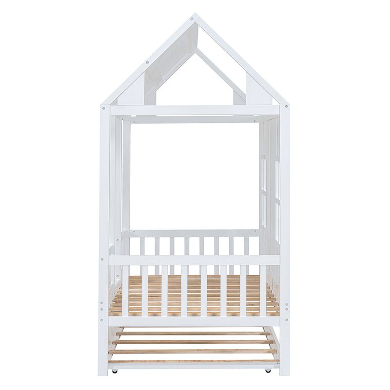 Bellemave® Wood House Bed With Twin Size Trundle - Bellemave