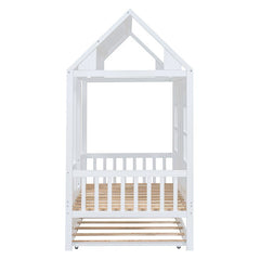 Bellemave® Wood House Bed With Twin Size Trundle - Bellemave