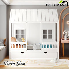 Bellemave® Wood House Bed With Twin Size Trundle - Bellemave