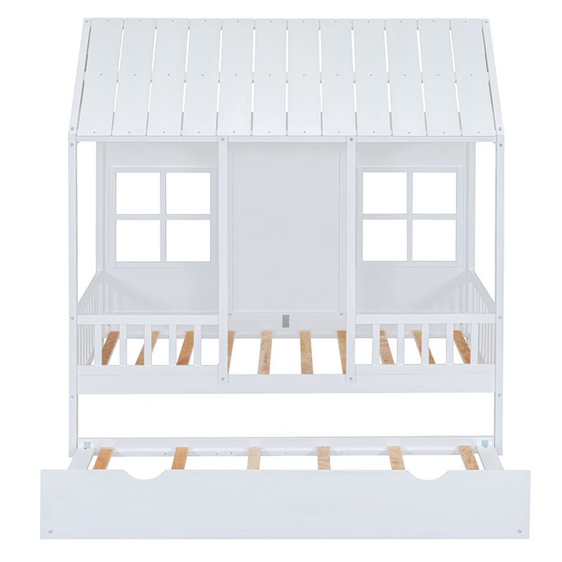 Bellemave® Wood House Bed With Twin Size Trundle - Bellemave
