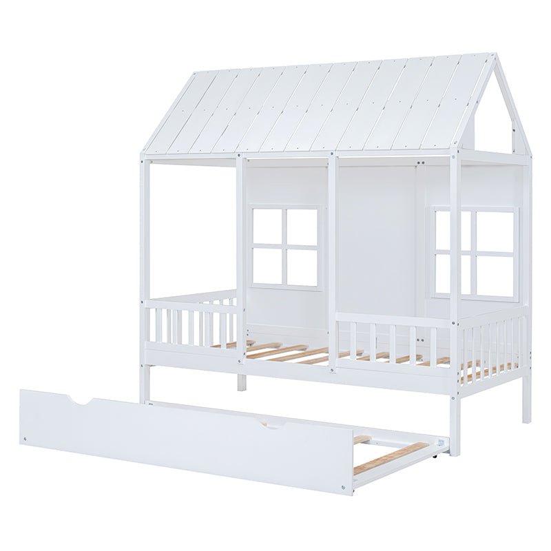 Bellemave® Wood House Bed With Twin Size Trundle - Bellemave