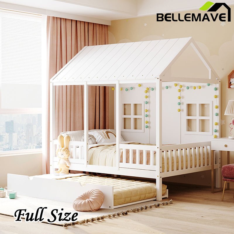 Bellemave® Wood House Bed With Twin Size Trundle - Bellemave