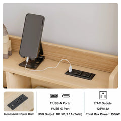 Bellemave® Wood House Floor Bed with Storage Shelves,Built-in LED Lights & Charging Station, Montessori Bed with Rails, No slats - Bellemave