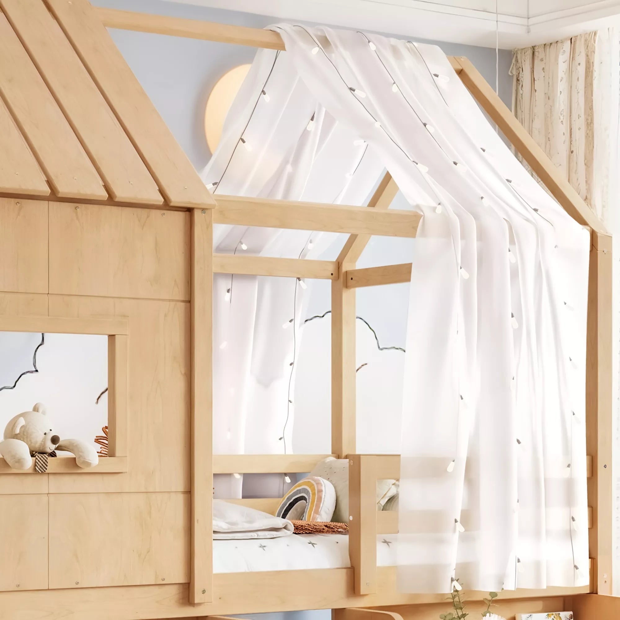 Bellemave® Wood House Loft Bed Frame with Stairs and Storage Shelves - Bellemave