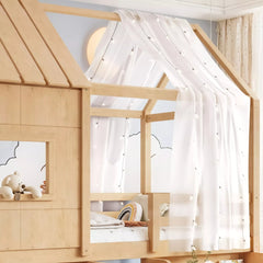 Bellemave® Wood House Loft Bed Frame with Stairs and Storage Shelves - Bellemave