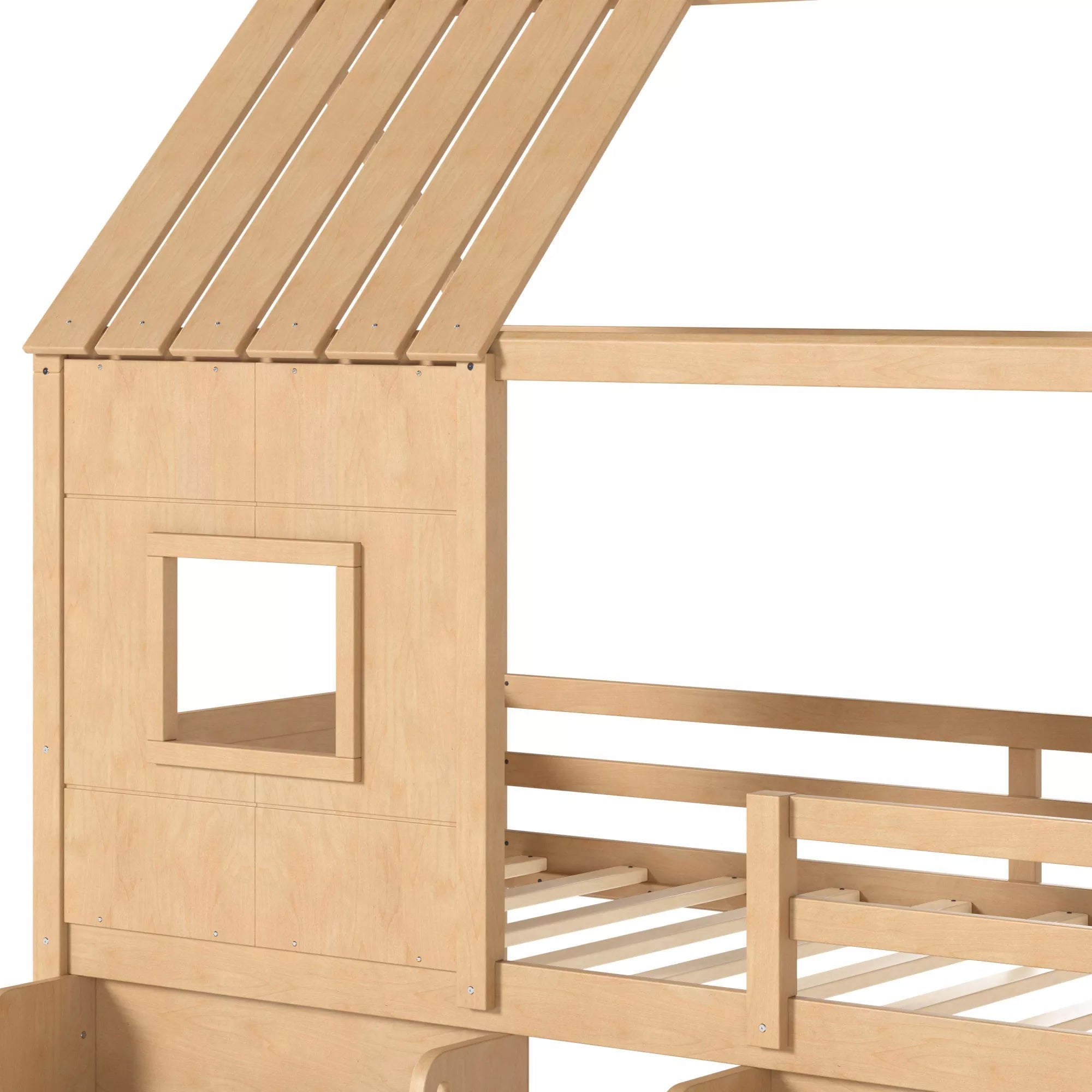 Bellemave® Wood House Loft Bed Frame with Stairs and Storage Shelves - Bellemave
