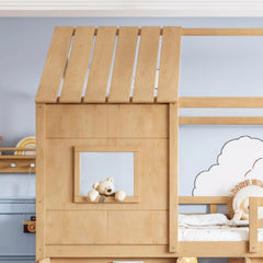 Bellemave® Wood House Loft Bed Frame with Stairs and Storage Shelves - Bellemave