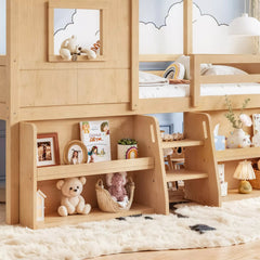 Bellemave® Wood House Loft Bed Frame with Stairs and Storage Shelves - Bellemave