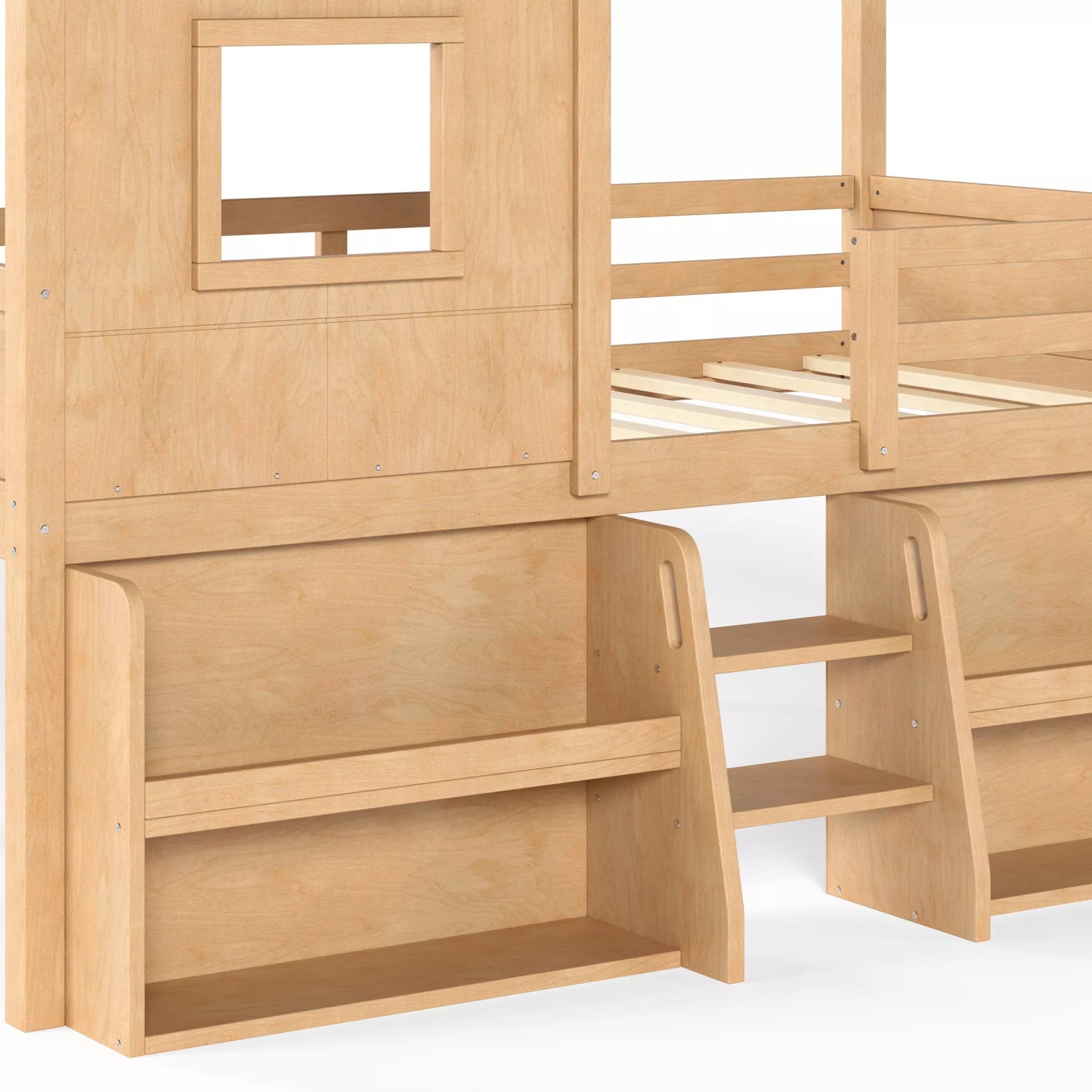 Bellemave® Wood House Loft Bed Frame with Stairs and Storage Shelves - Bellemave