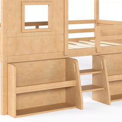 Bellemave® Wood House Loft Bed Frame with Stairs and Storage Shelves - Bellemave