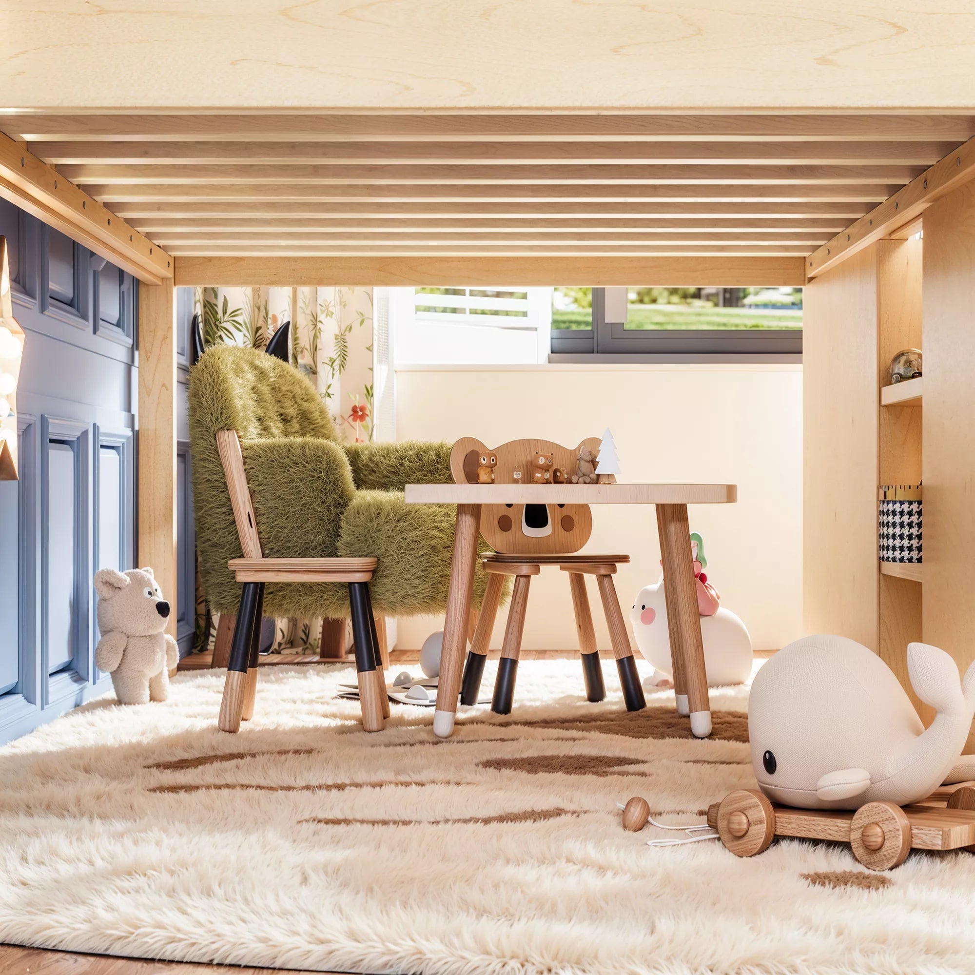 Bellemave® Wood House Loft Bed Frame with Stairs and Storage Shelves - Bellemave