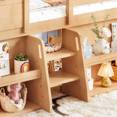 Bellemave® Wood House Loft Bed Frame with Stairs and Storage Shelves - Bellemave