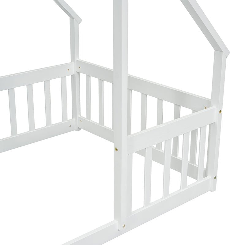 Bellemave® Wood House - Shaped Floor Bed with Fence and Guardrails - Bellemave
