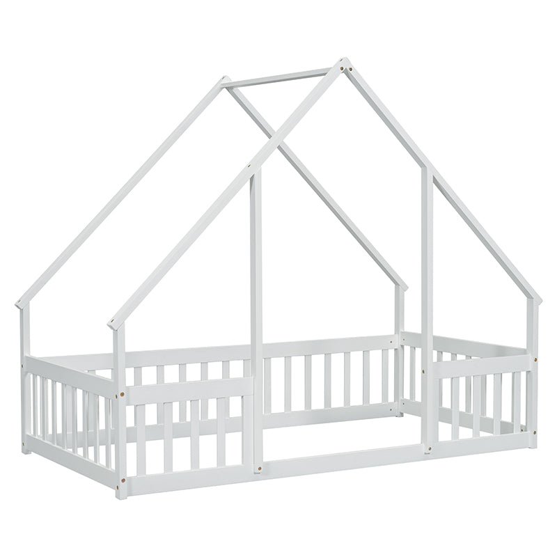 Bellemave® Wood House - Shaped Floor Bed with Fence and Guardrails - Bellemave