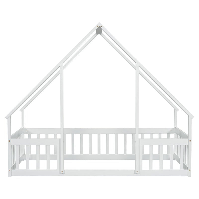 Bellemave® Wood House - Shaped Floor Bed with Fence and Guardrails - Bellemave